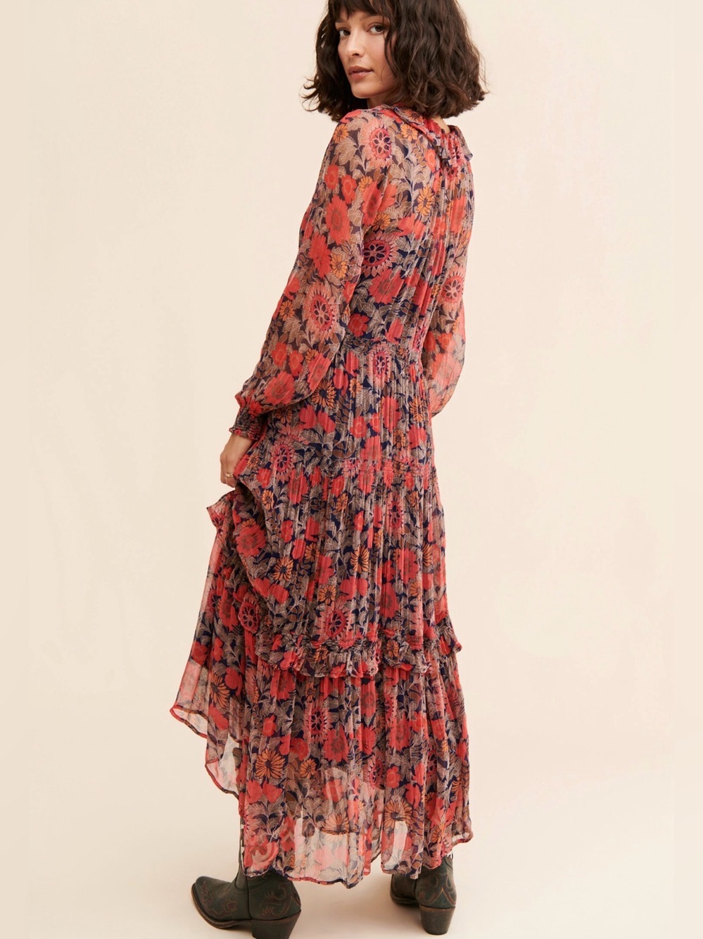 By Anthropologie The Marais Printed Chiffon Maxi Dress - Red Motif - size XS - Picture 7 of 9
